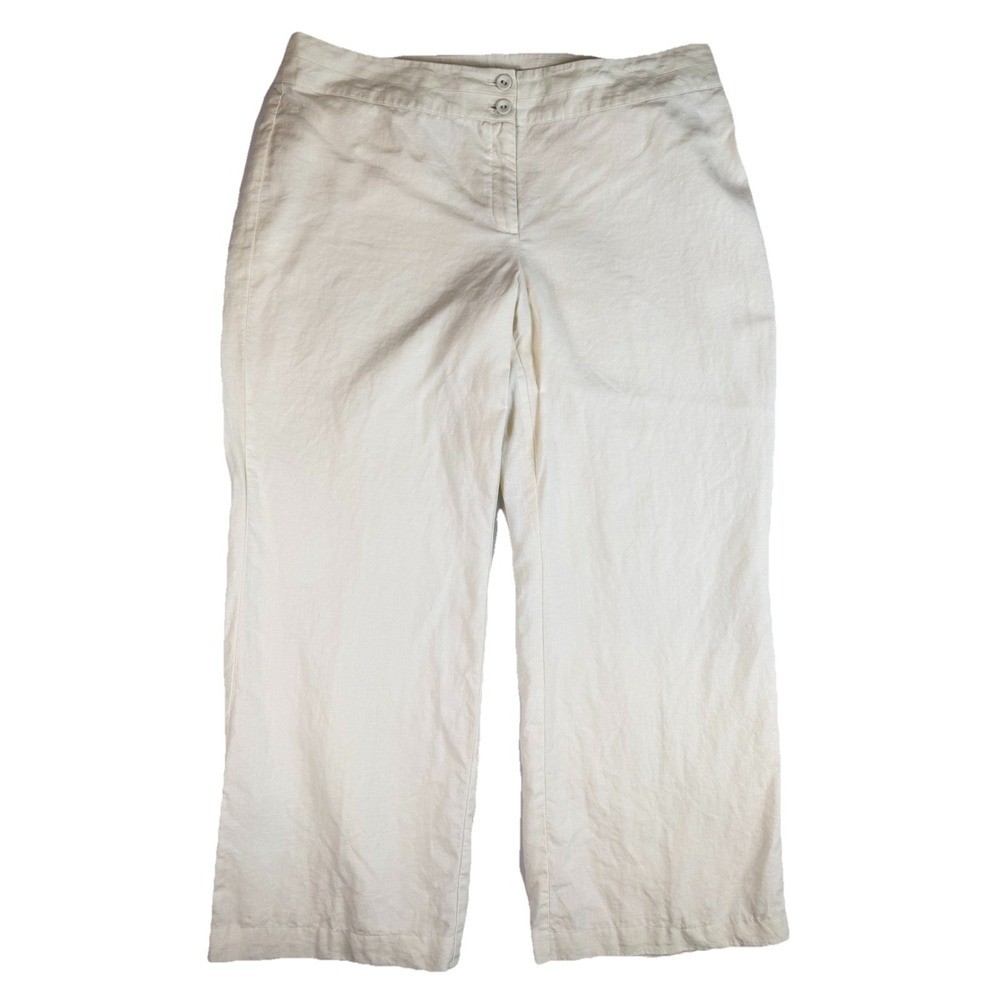 J.Jill 100% Linen Wide Leg Cropped Cream Pants Womens 18 Coastal Lagenlook Lined